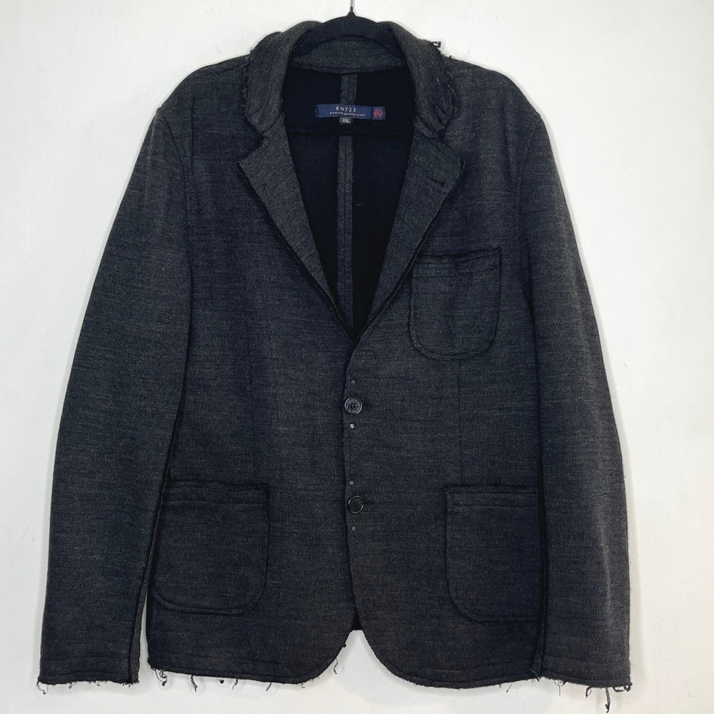 RNT23 Mens XXL (44 US)Dark‎ Gray Knit Blazer Jacket Raw Edge Elbow Patch Casual